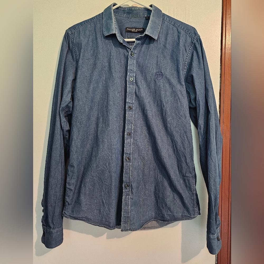 Philipp Plein Blue Casual Button Down Shirt